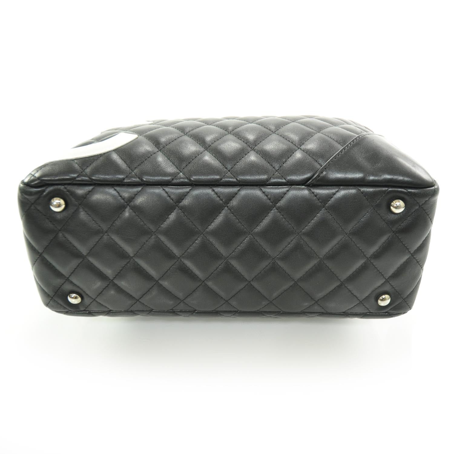 Chanel Calfskin Quilted Large Cambon Bowler White Black 4 of 10