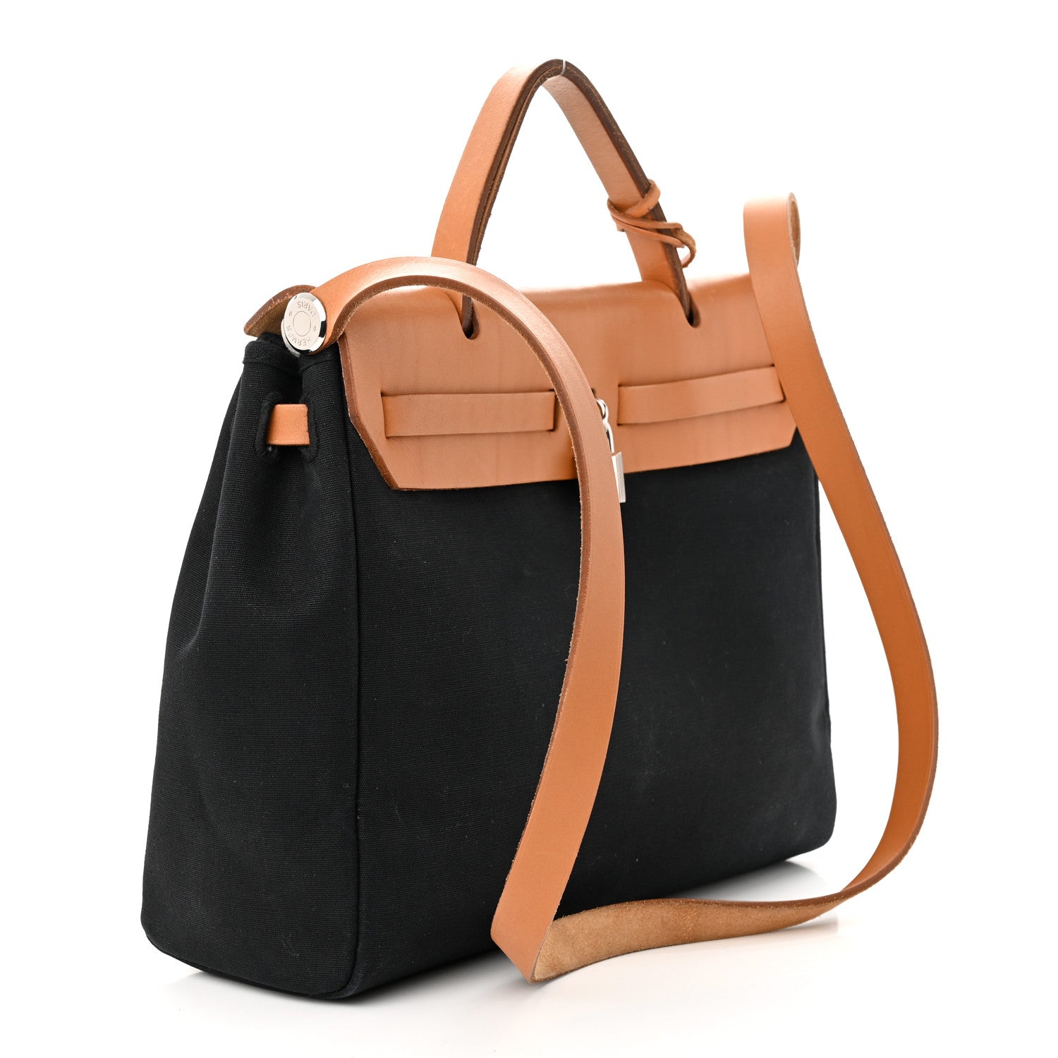 Hermes Toile Vache Calfskin Herbag 30 PM Black Natural 3 of 12