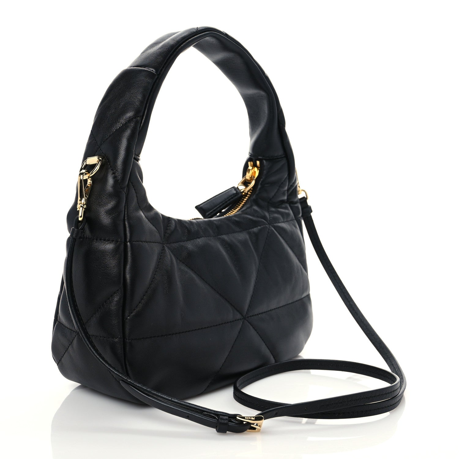 Prada Nappa Triangle Stitched Mini Zippered Hobo Bag Black 2 of 5