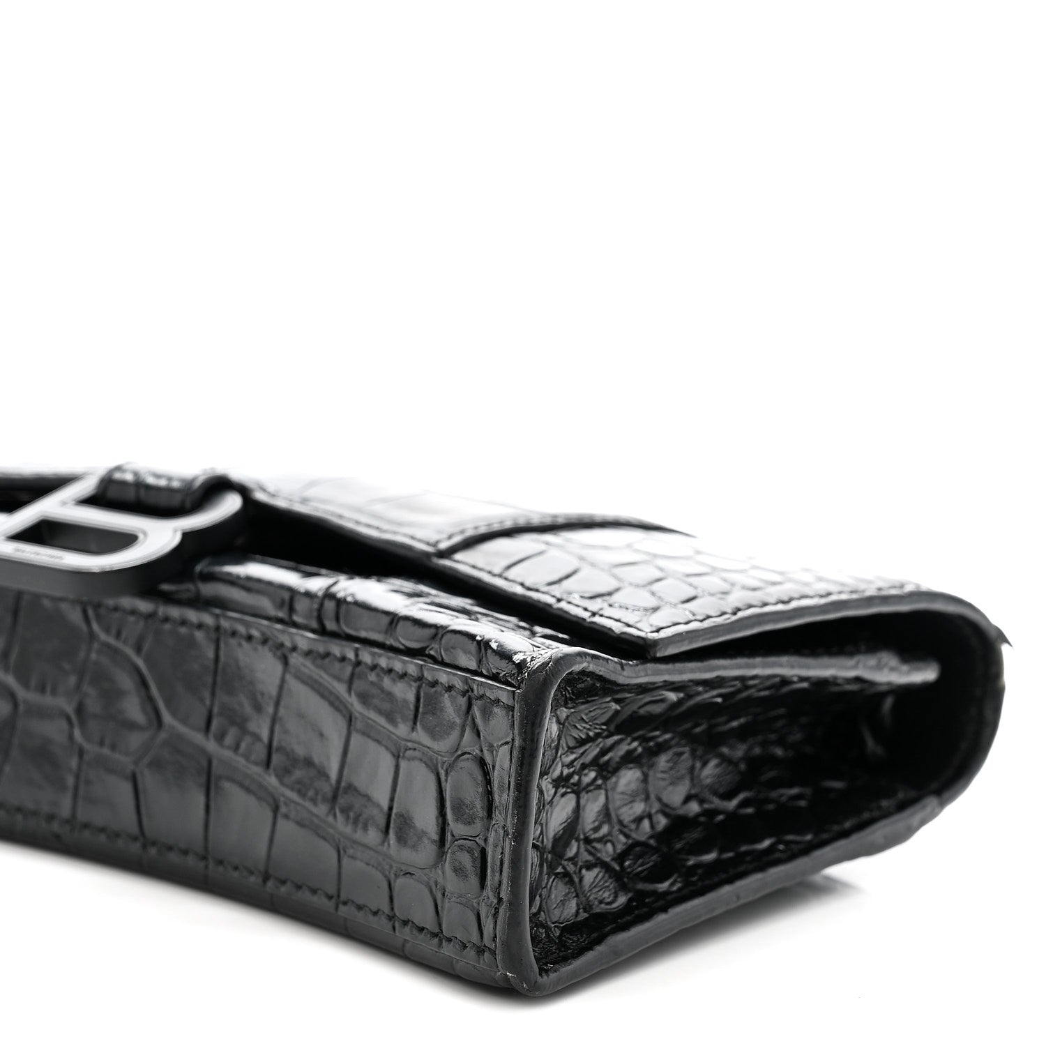 Balenciaga Shiny Calfskin Monochrome Crocodile Embossed Hourglass Chain Bag Black 9 of 12