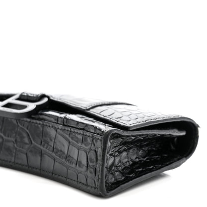 Balenciaga Shiny Calfskin Monochrome Crocodile Embossed Hourglass Chain Bag Black 9 of 12