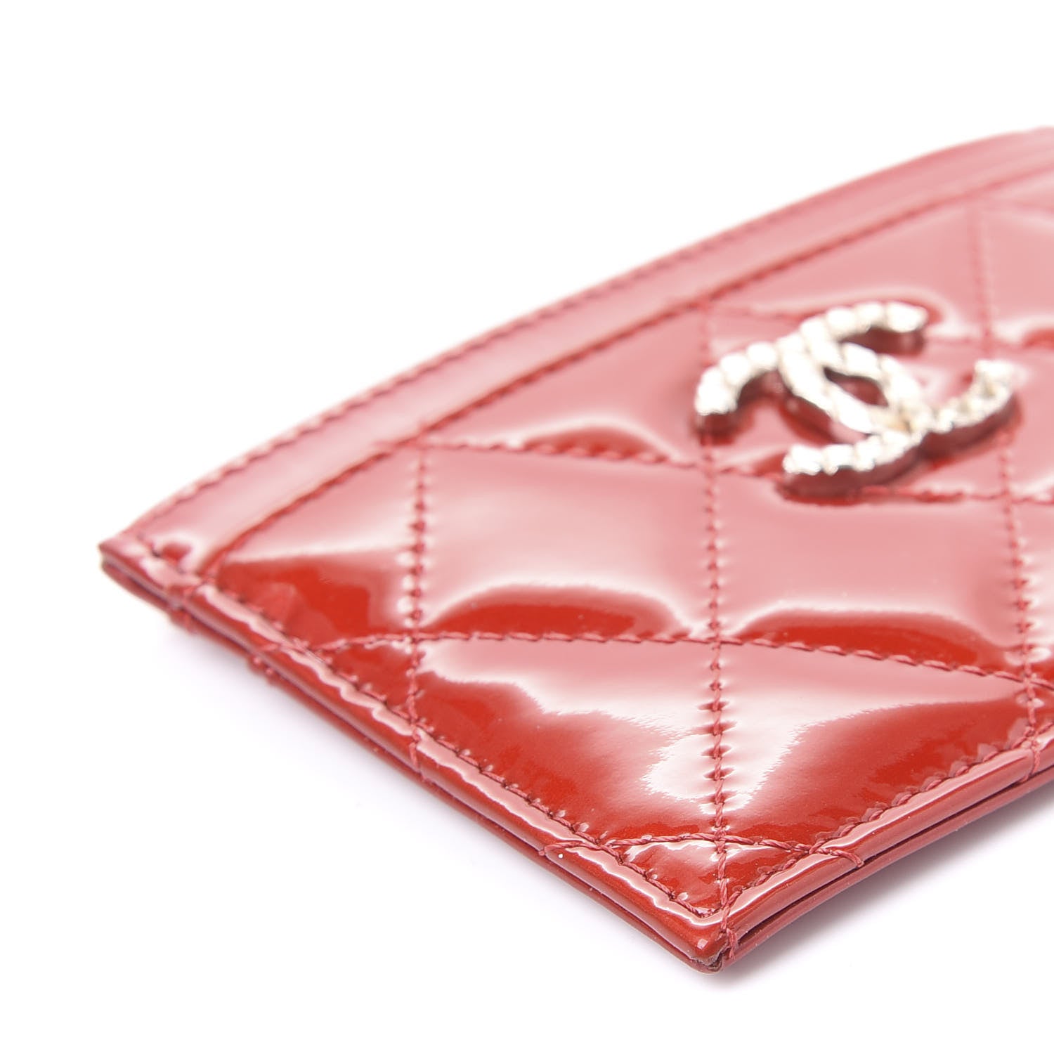 Chanel Patent Quilted Brilliant Card Holder Red 4 of 9