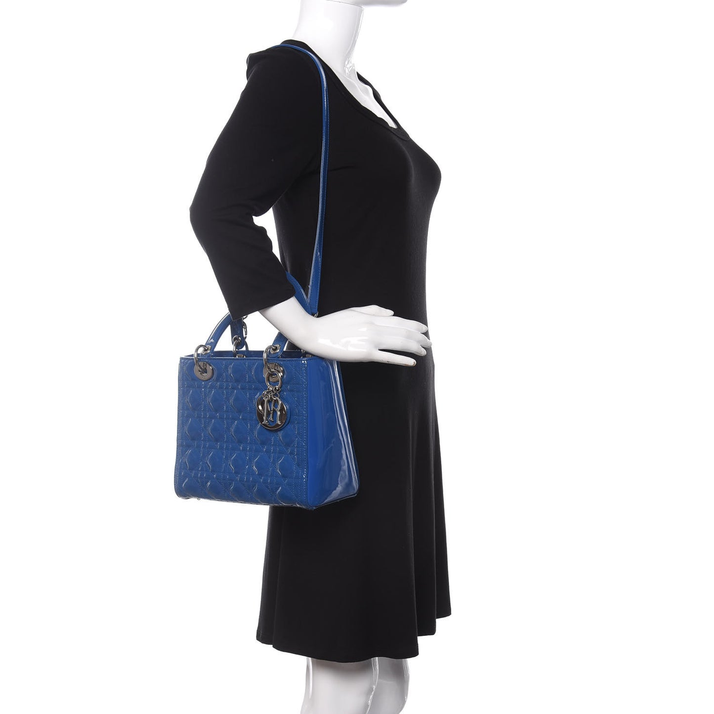 Patent Cannage Medium Lady Dior Blue