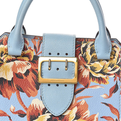 Burberry Soft Grain Calfskin Floral Print Small Buckle Tote Peony Rose Pale Blue Vibrant Orange 9 of 15