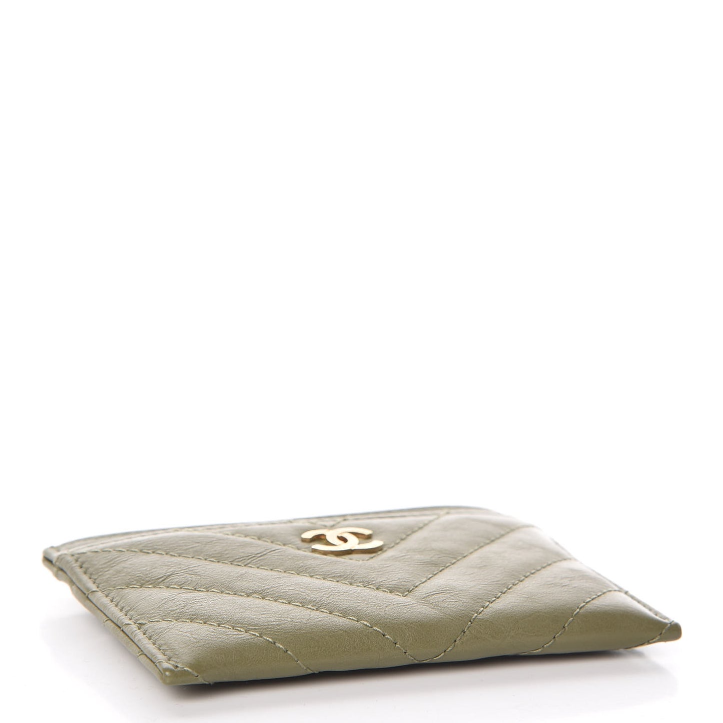 Calfskin Chevron Quilted Card Holder Khaki