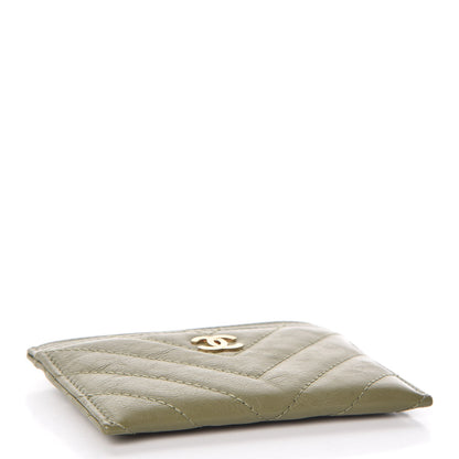 Chanel Calfskin Chevron Quilted Card Holder Khaki 4 of 9