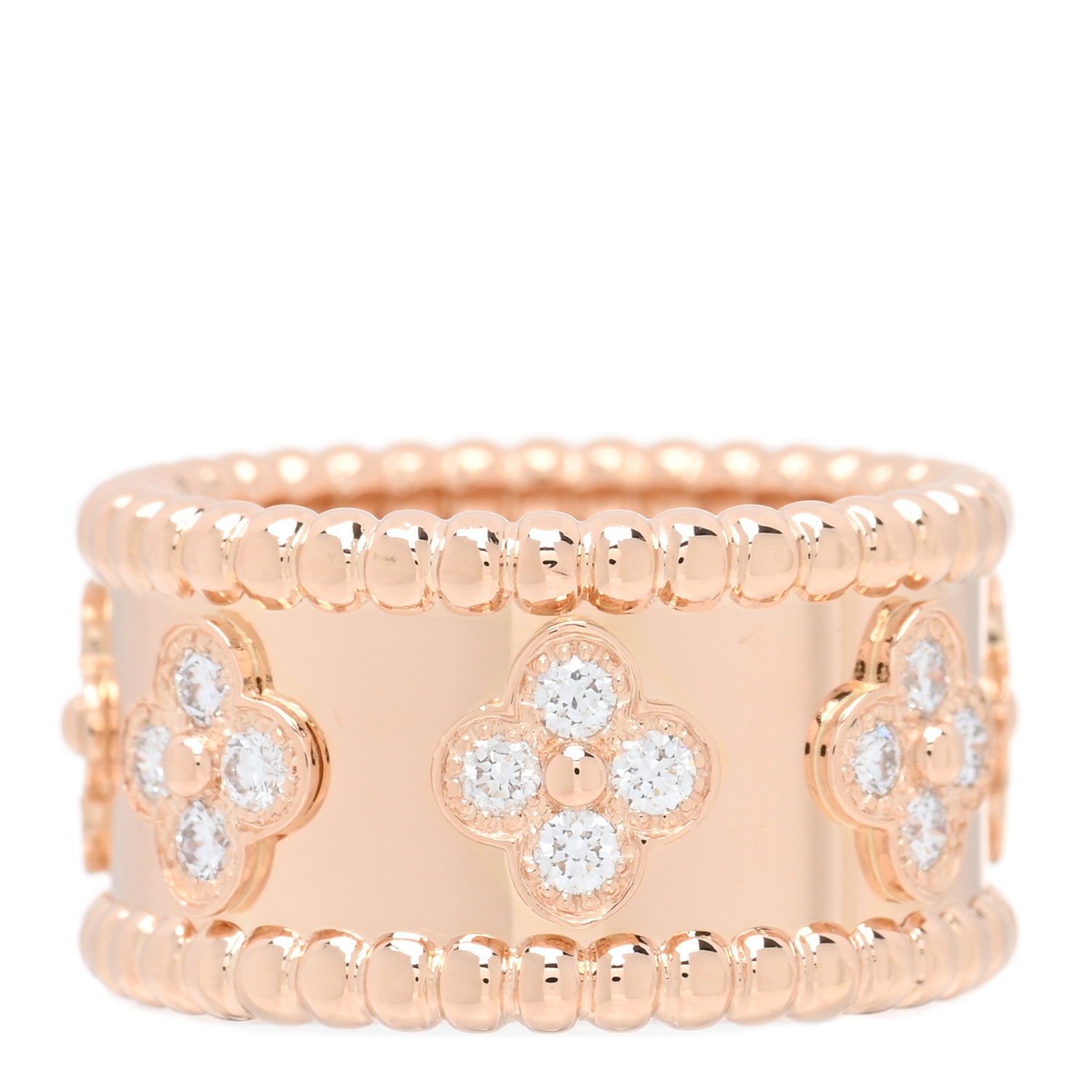 Van Cleef & Arpels 18K Rose Gold Diamond Medium Perlee Clovers Ring 49 5 3 of 4
