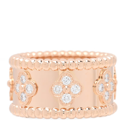 Van Cleef & Arpels 18K Rose Gold Diamond Medium Perlee Clovers Ring 49 5 3 of 4