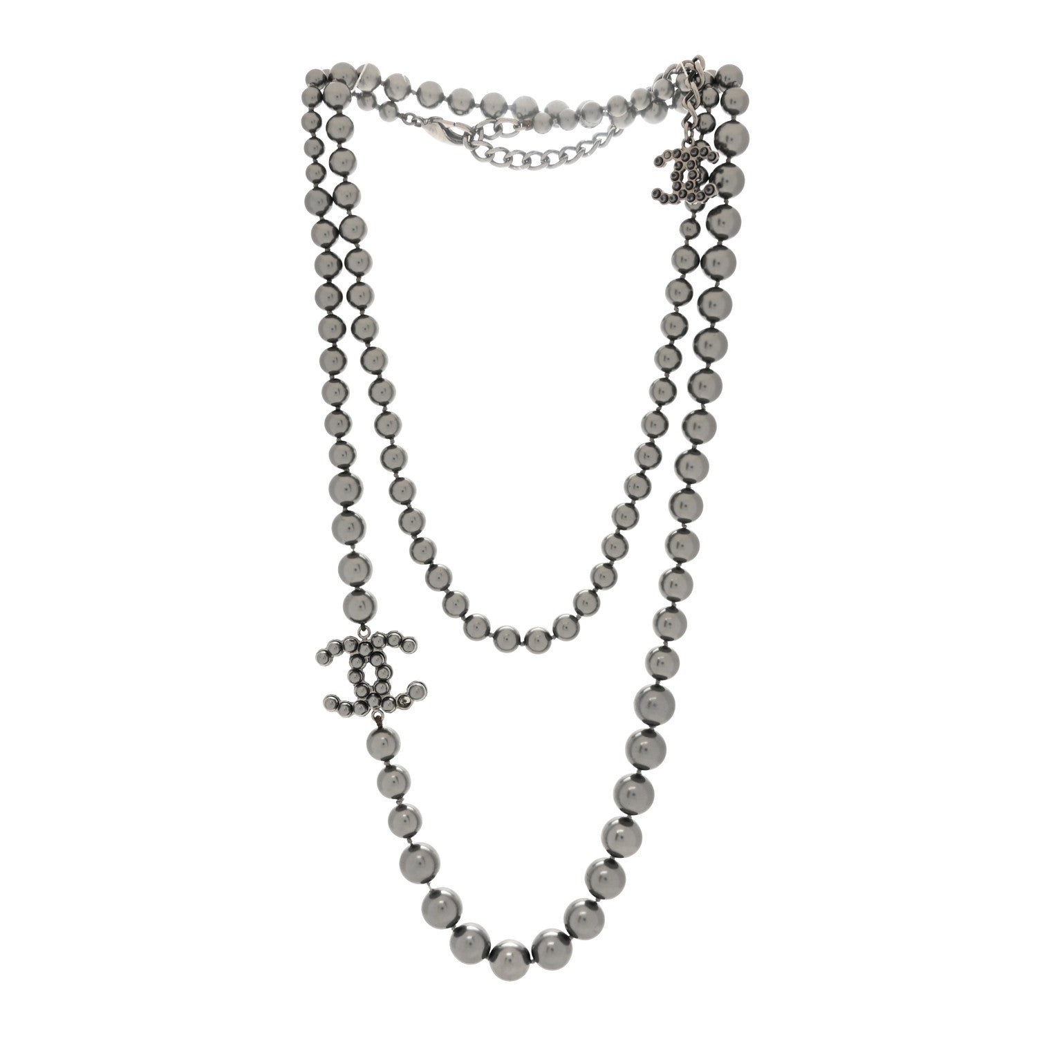 Chanel Ruthenium Graduated Pearl CC Long Necklace Dark Grey 3 of 6