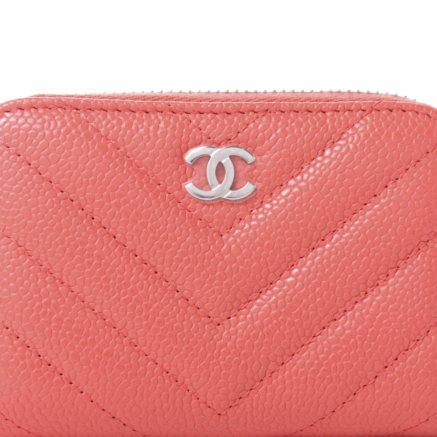 Caviar Chevron Quilted Zip Coin Purse Coral