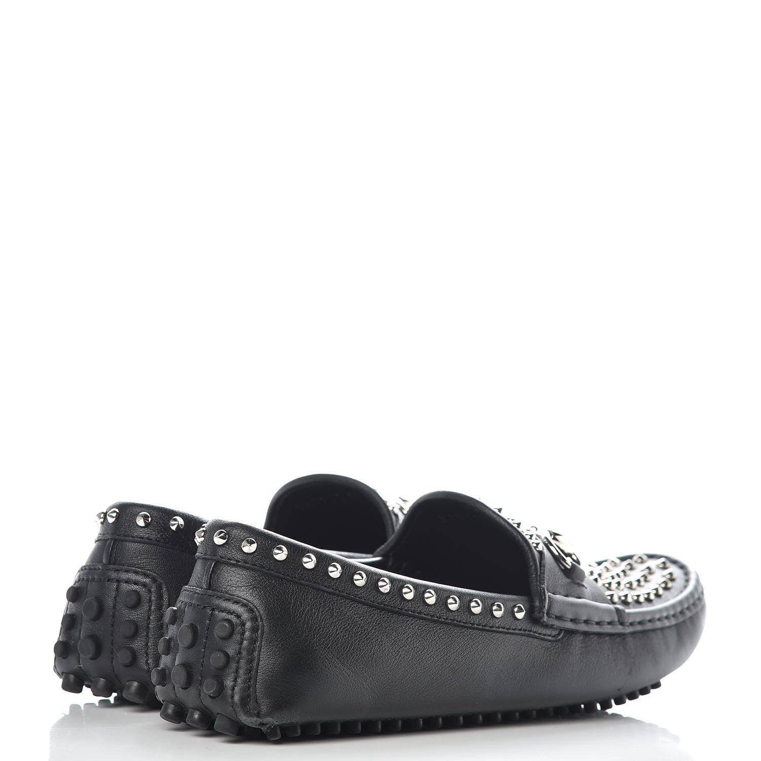 Gucci Calfskin Miro Soft Studded Womens Horsebit Driver Loafers 37 Black 4 of 12