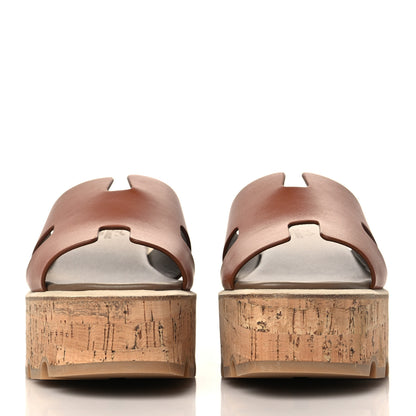 Hermes Calfskin Cork Eze 30 Sandals 37 Marron Glaise 2 of 9