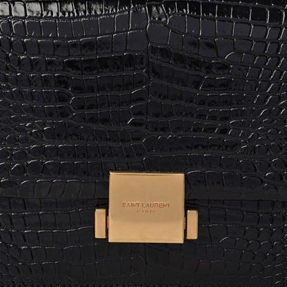 Saint Laurent Calfskin Crocodile Embossed Medium Bellechasse Satchel Black 9 of 11
