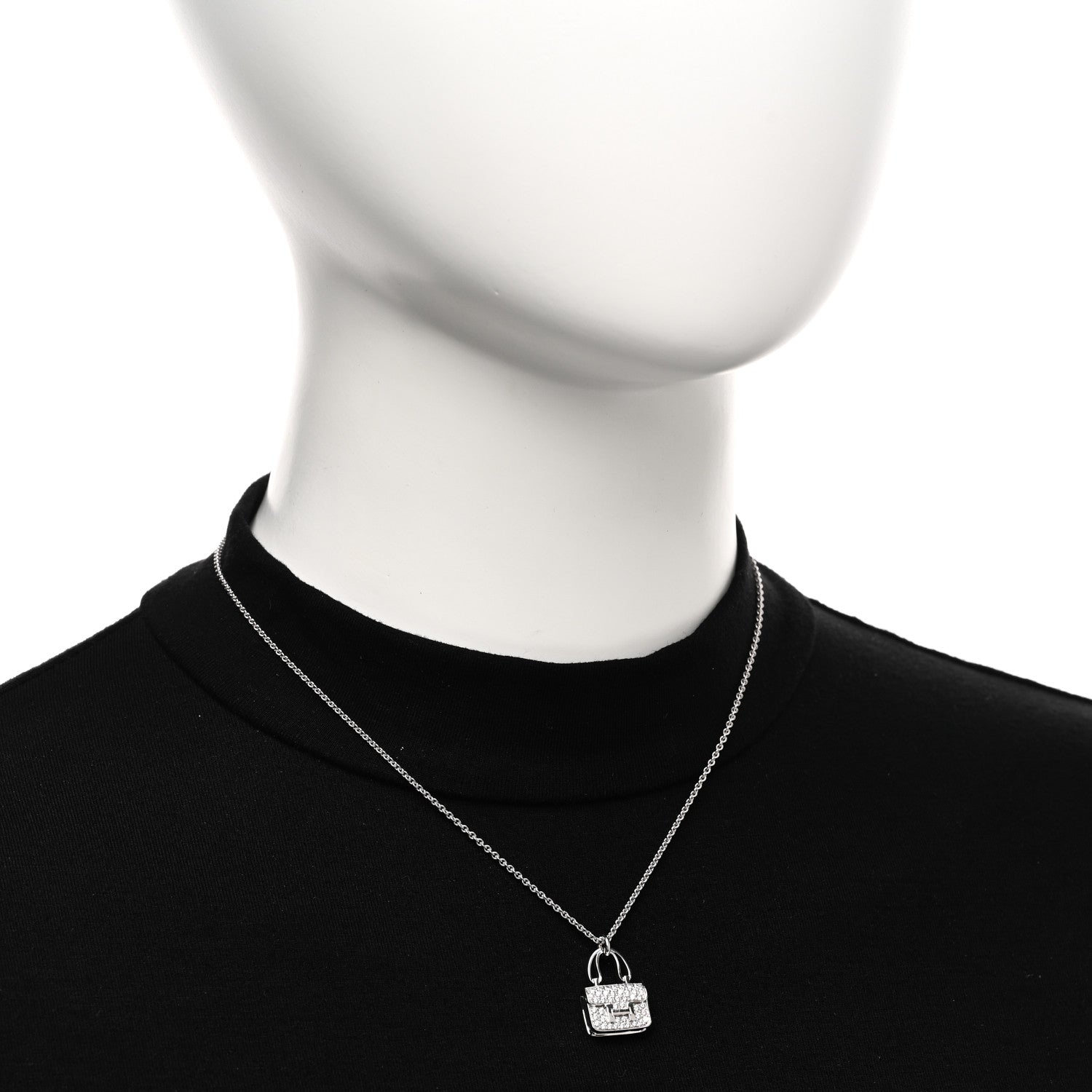 Hermes 18K White Gold Diamond Constance Amulettes Pendant Necklace 2 of 7