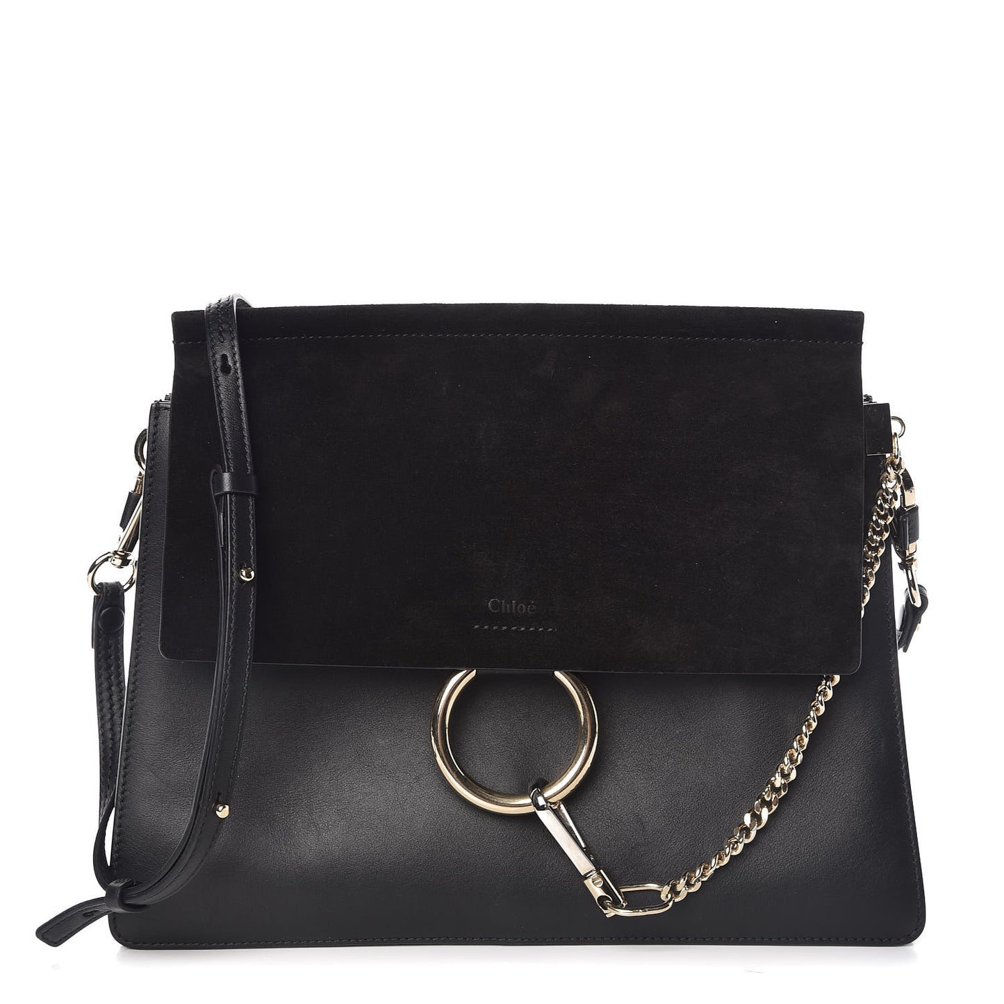 Suede Calfskin Medium Faye Shoulder Bag Black