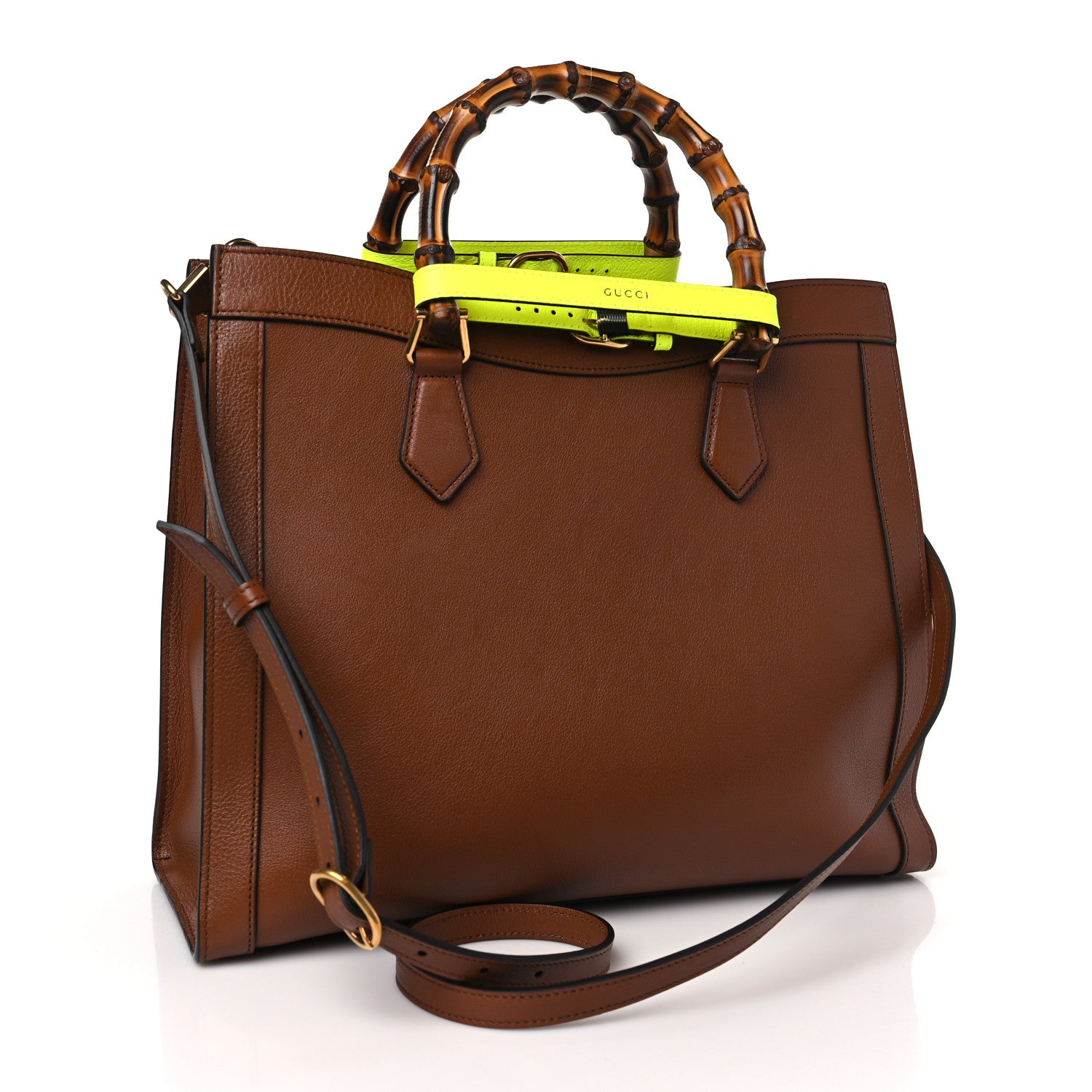Gucci Wonka Grain Calfskin Medium Diana Tote Bag Cuir Yellow Fluo 3 of 9