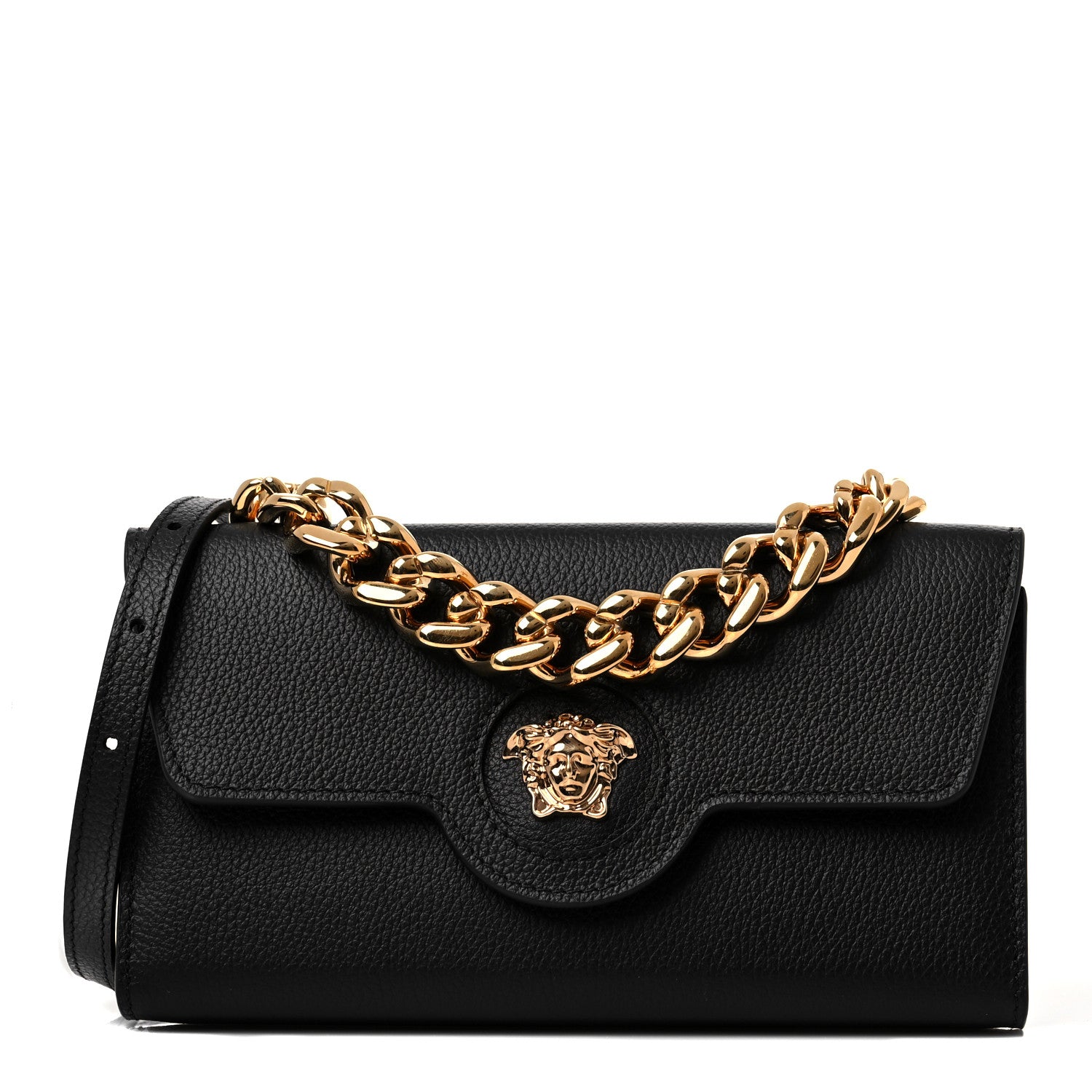 Versace Grained Calfskin La Medusa Wallet On Chain Black 1 of 8