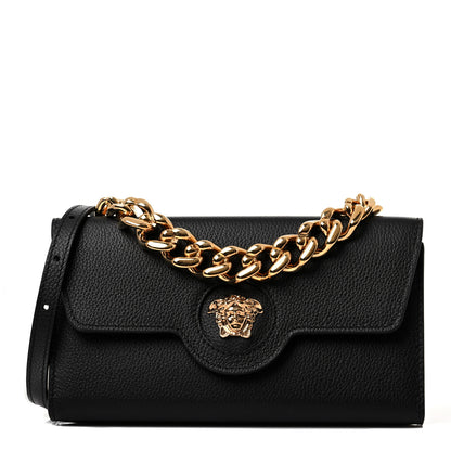 Versace Grained Calfskin La Medusa Wallet On Chain Black 1 of 8