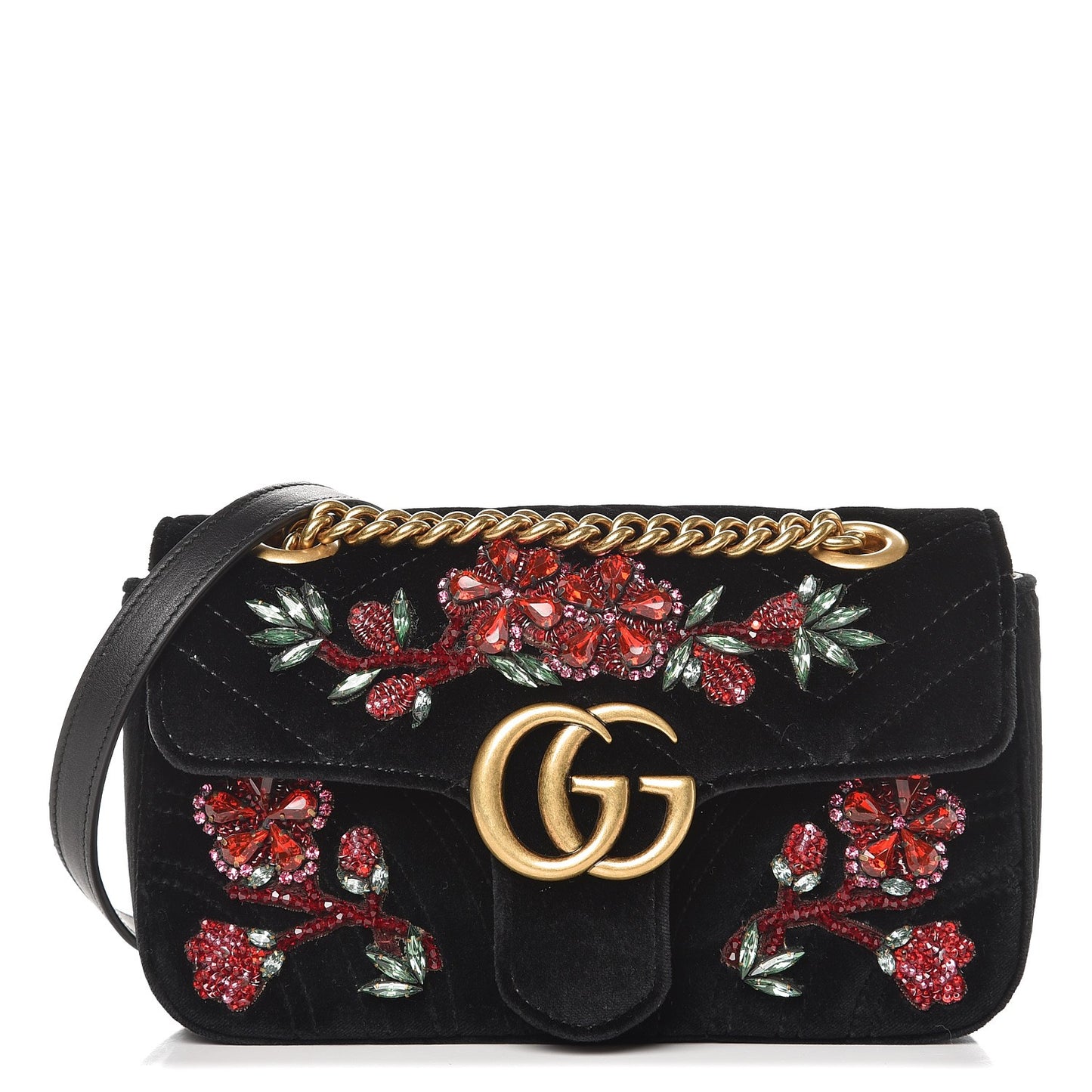 Velvet Matelasse Embroidered Mini GG Marmont Shoulder Bag Black