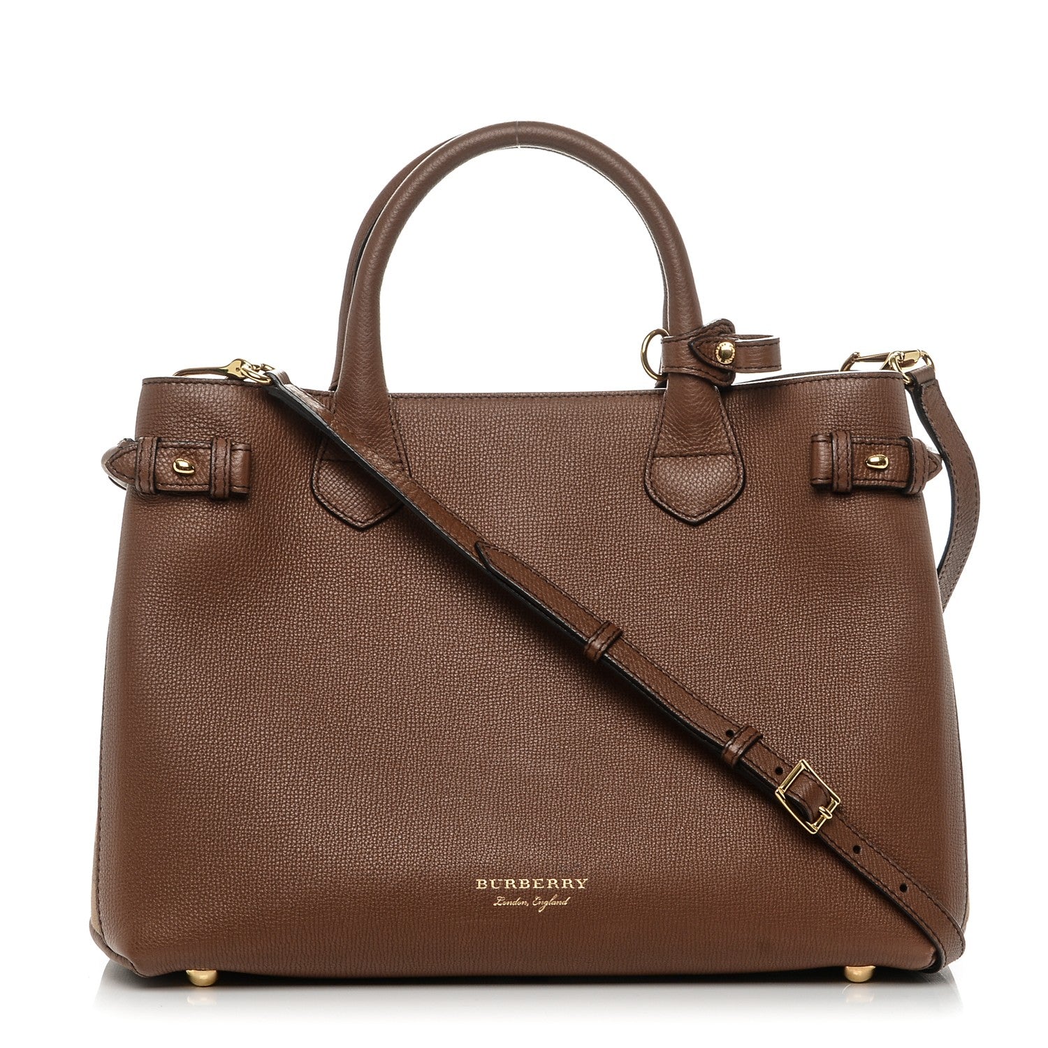 Burberry Grainy Calfskin House Check Medium Banner Tote Tan 1 of 7