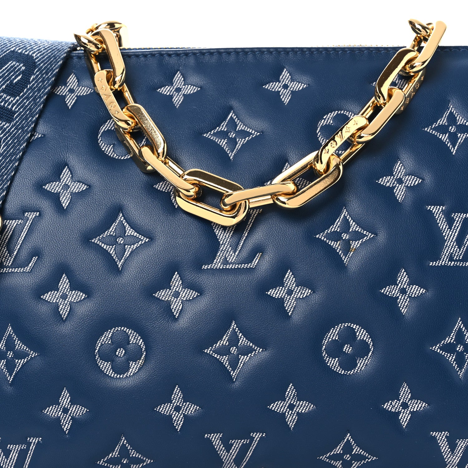 Louis Vuitton Lambskin Embossed Monogram Coussin PM Denim Blue 7 of 11