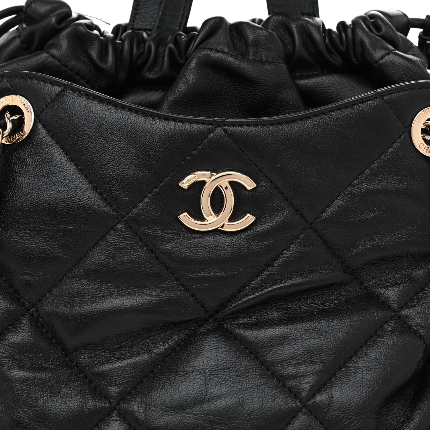 Chanel Lambskin Quilted Small Drawstring Shopping Bag Black 8 of 11