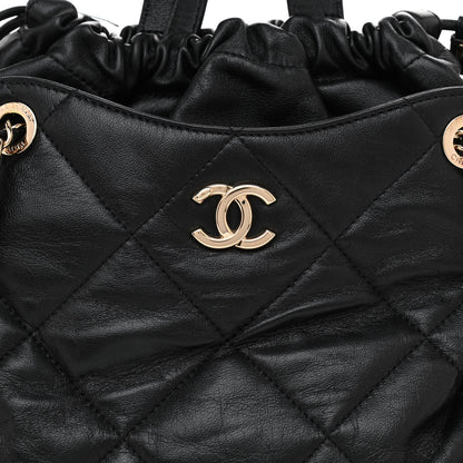 Chanel Lambskin Quilted Small Drawstring Shopping Bag Black 8 of 11