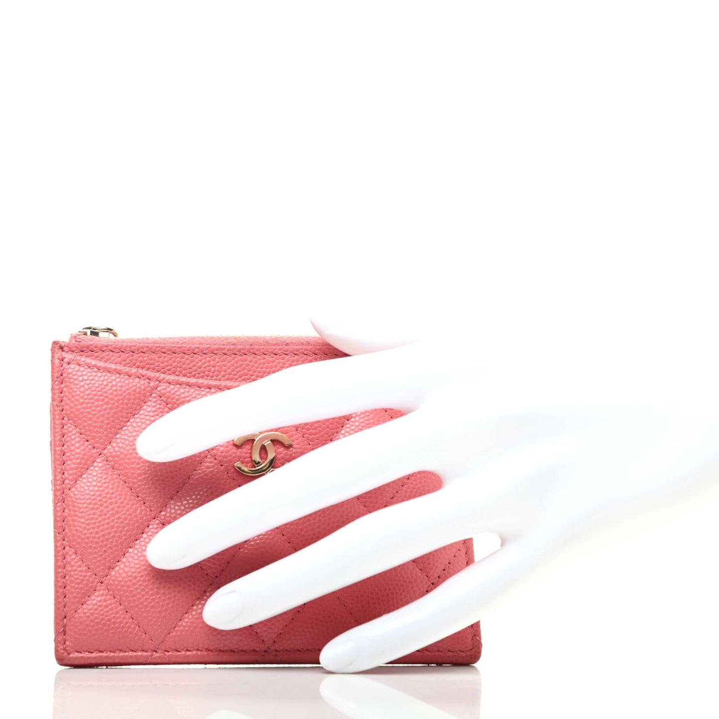 Caviar Quilted CC Zip Card Holder Pink