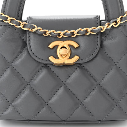 Chanel Shiny Aged Calfskin Quilted Mini Nano Kelly Shopper Grey 8 of 11