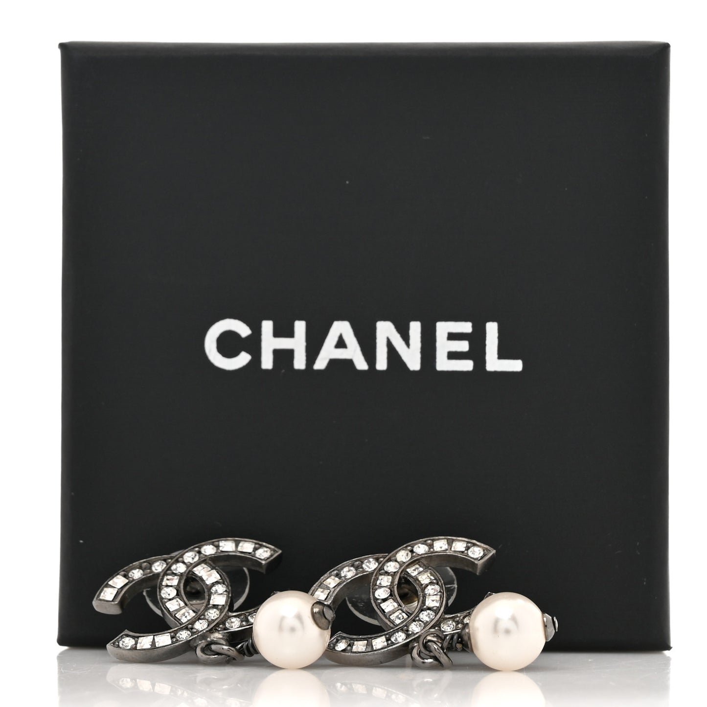 Ruthenium Crystal Pearl CC Drop Earrings