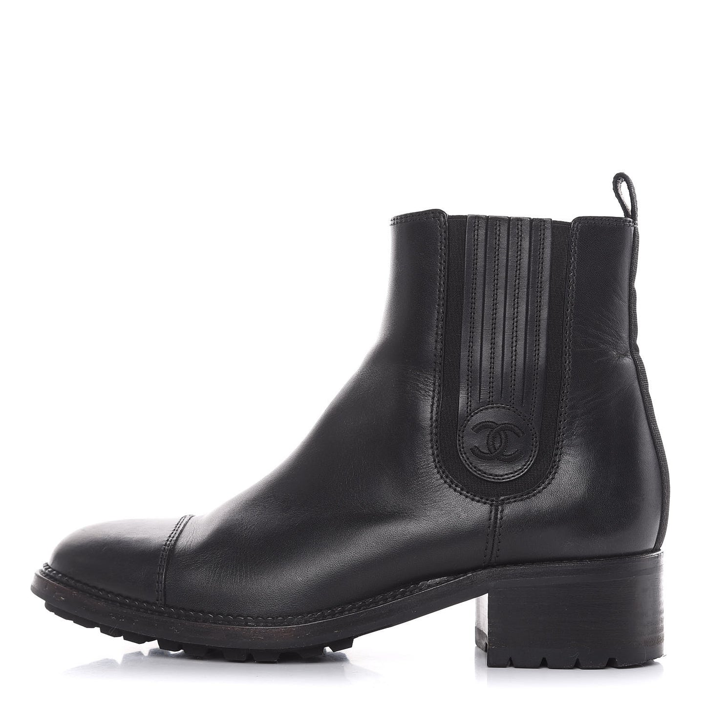 Calfskin Elastic Ankle Boots 38.5 Black