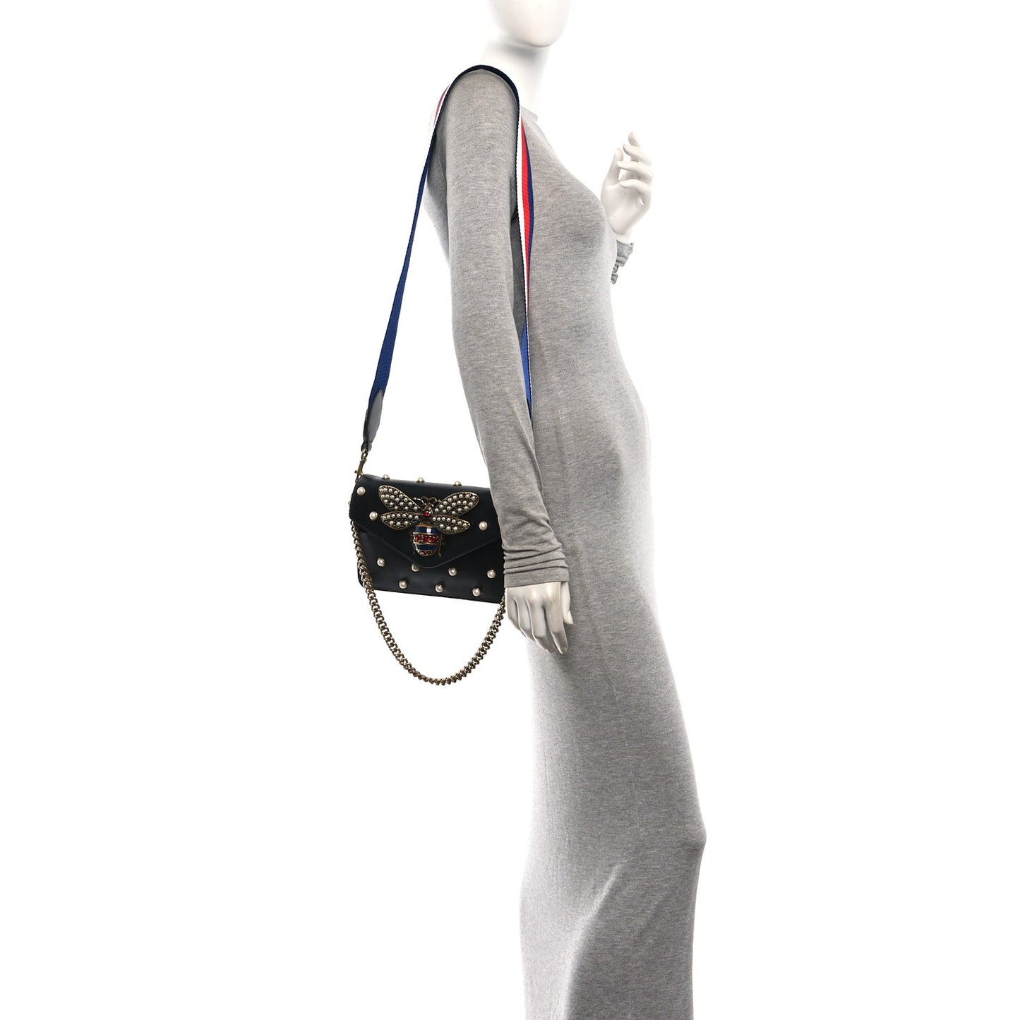 Nappa Pearl Studded Mini Queen Margaret Broadway Shoulder Bag Black