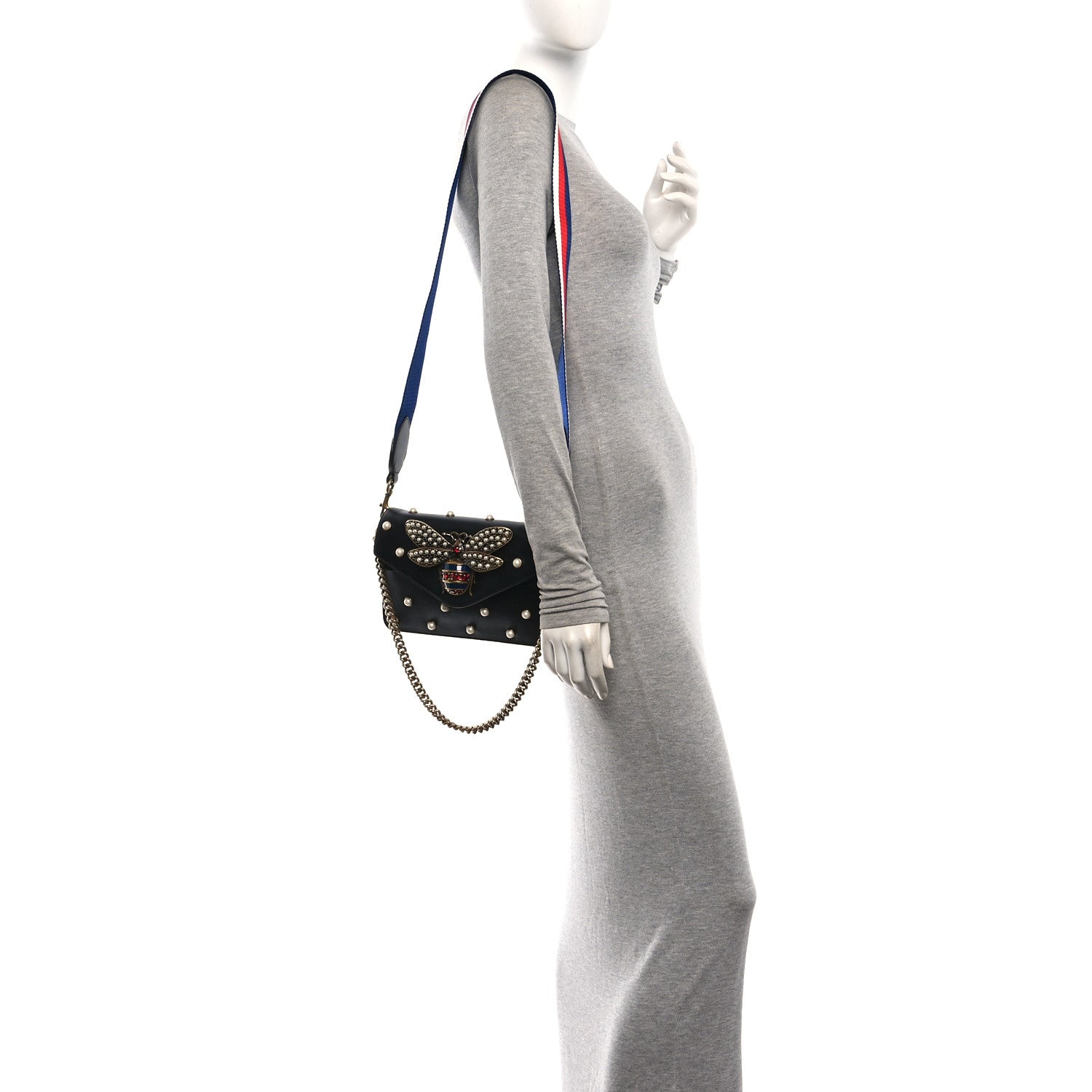 Gucci Nappa Pearl Studded Mini Queen Margaret Broadway Shoulder Bag Black 2 of 11