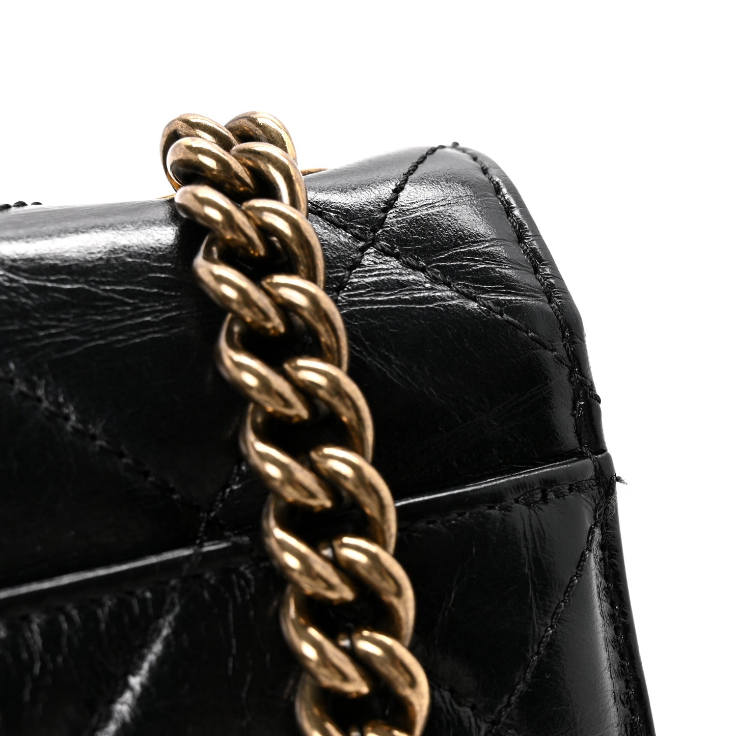 Glazed Calfskin Quilted Medium Perfect Edge Flap Black