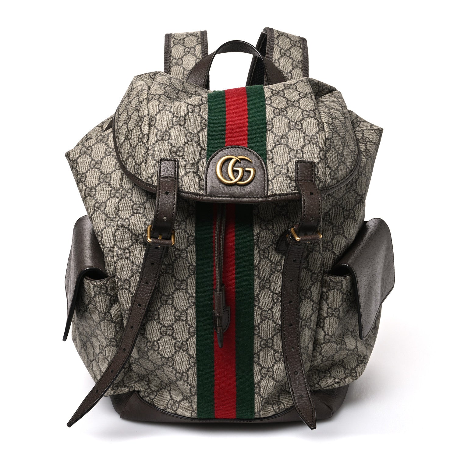 Gucci GG Supreme Monogram Medium Ophidia Double Buckle Backpack Brown 1 of 11