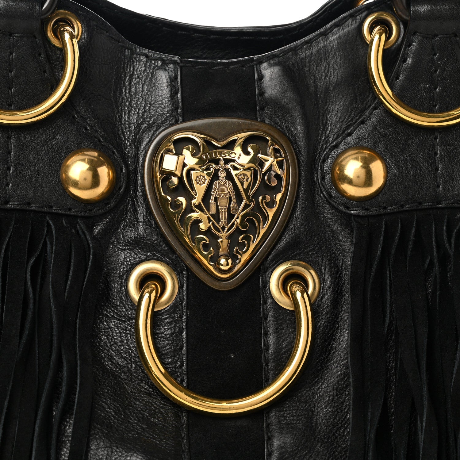 Gucci Calfskin Suede Fringe Large Babouska Tote Black 8 of 10