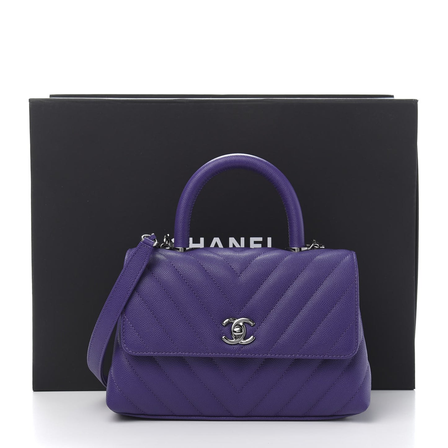 Caviar Chevron Quilted Mini Coco Handle Flap Purple