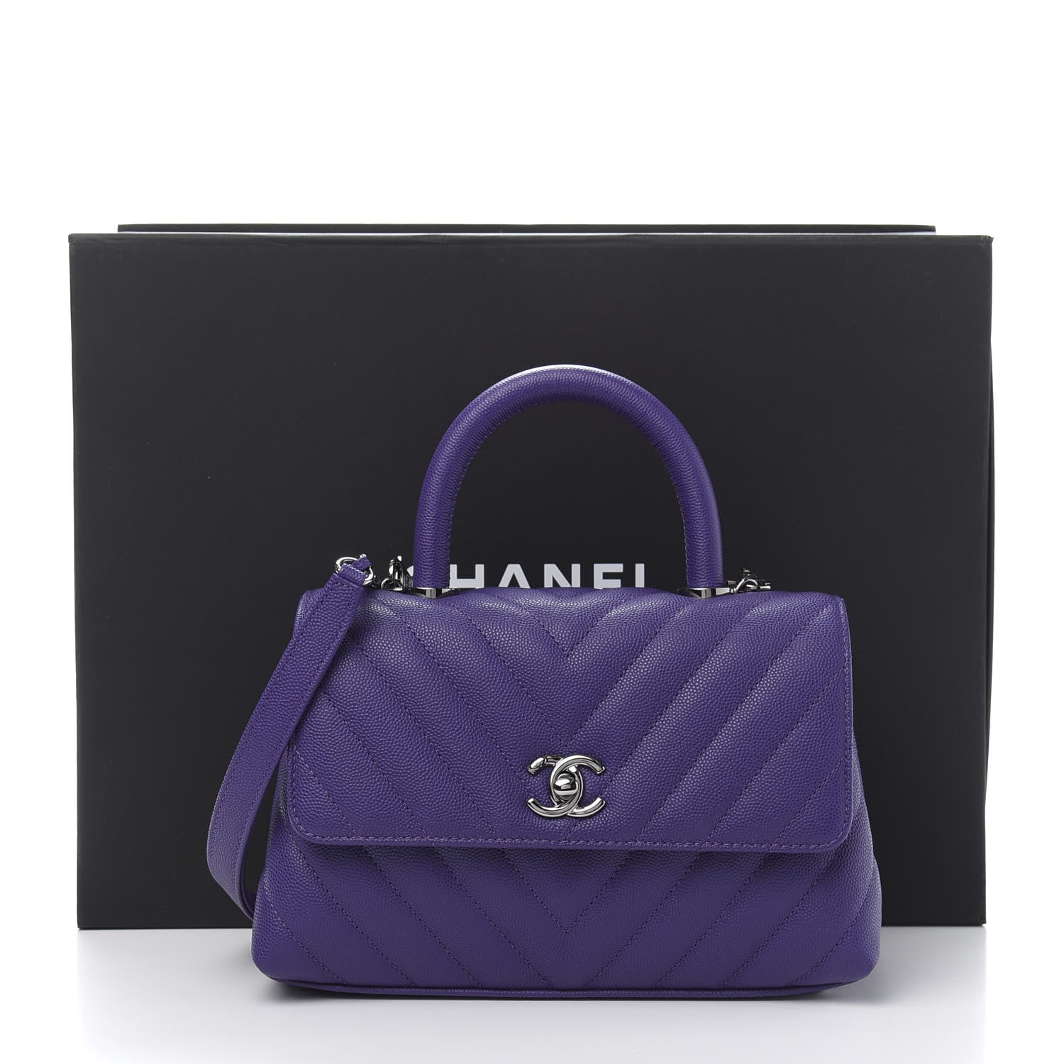 Chanel Caviar Chevron Quilted Mini Coco Handle Flap Purple 10 of 10