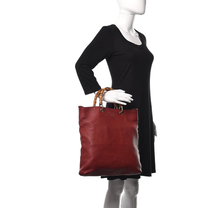 Gucci Pebbled Calfskin Bamboo Shopper Tote Red 4 of 13