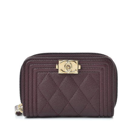 Chanel Caviar Quilted Boy Zip Around Coin Purse Wallet Dark Purple 1 of 8