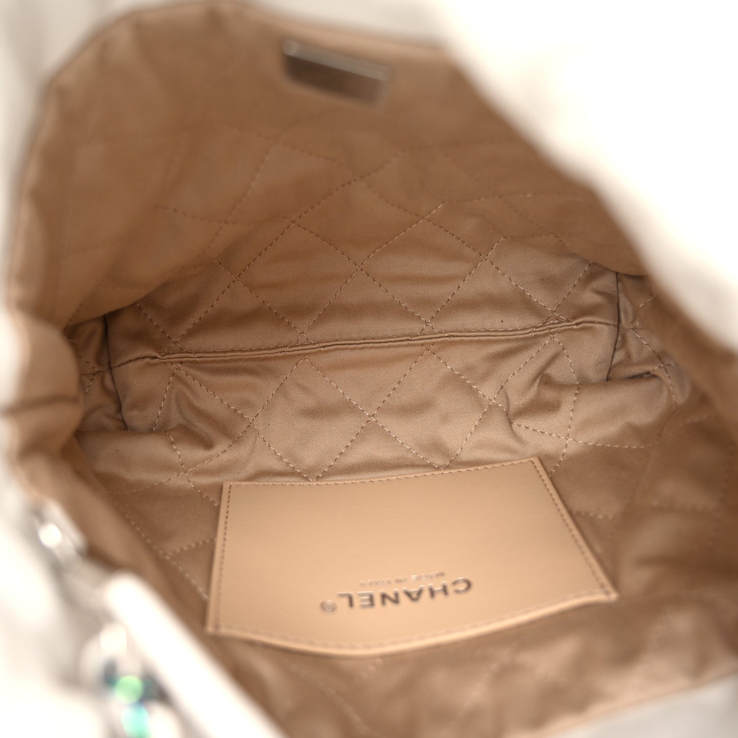 Shiny Calfskin Quilted Rainbow Mini Chanel 22 White