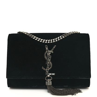 Saint Laurent Velvet Crystal Monogram Kate Tassel Chain Wallet Black 1 of 9