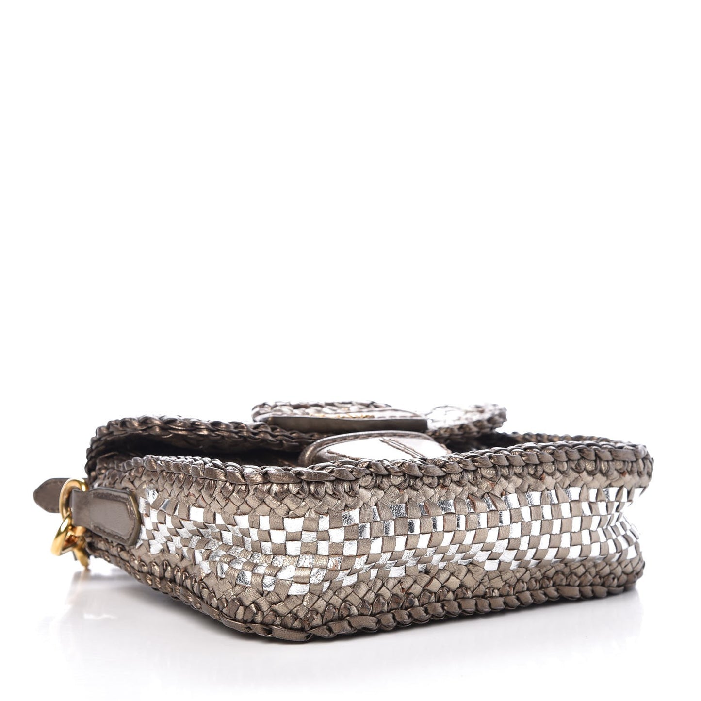 Goatskin Woven Flap Crossbody Bag Argento