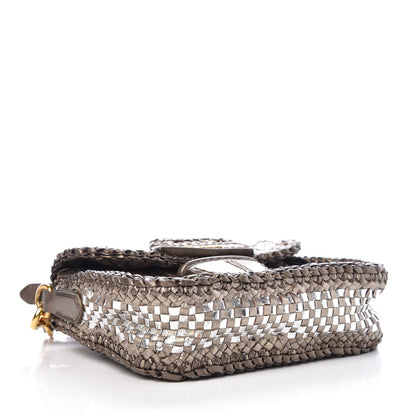 Prada Goatskin Woven Flap Crossbody Bag Argento 4 of 8