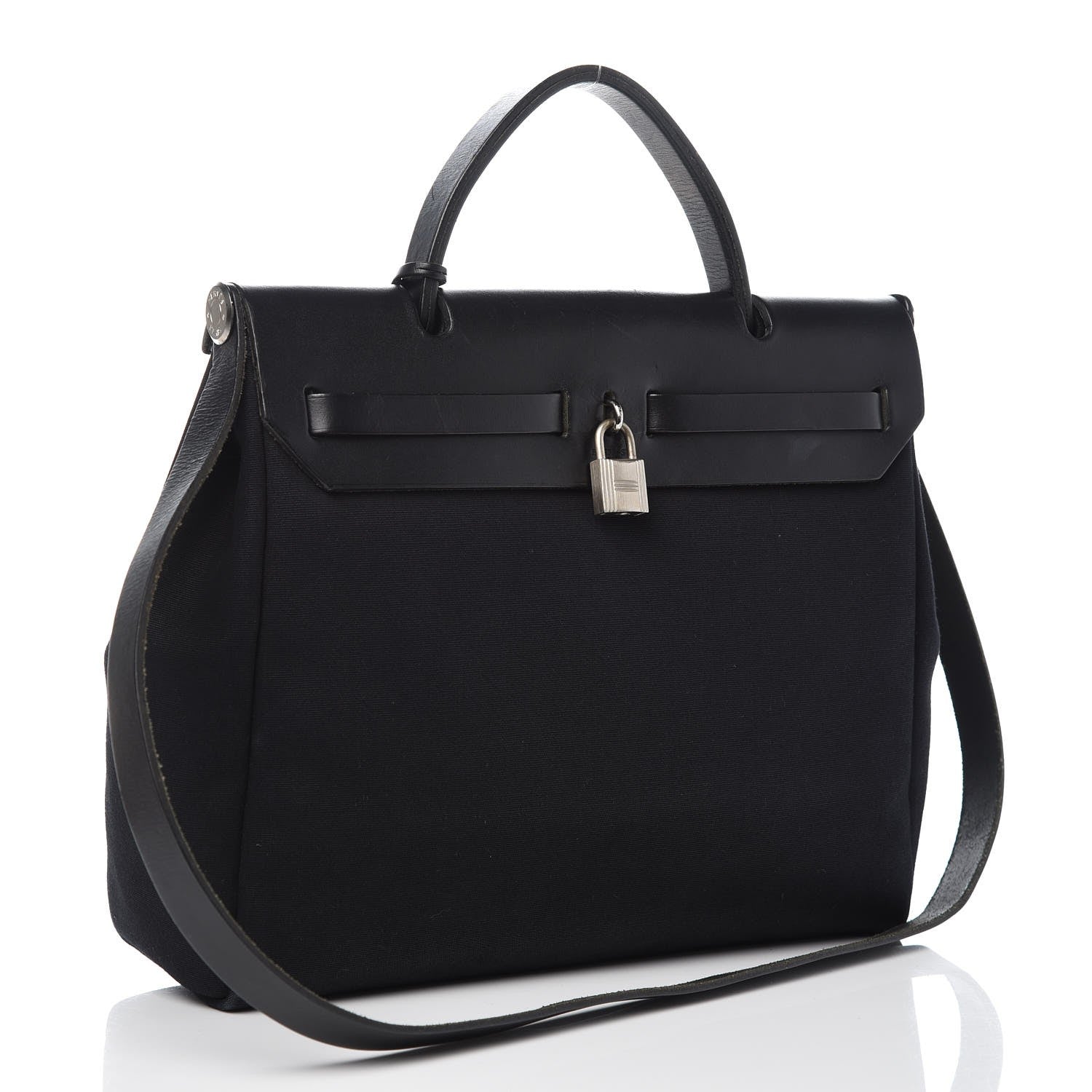 Hermes Toile Vache Calfskin Herbag 30 PM Black Natural 4 of 14