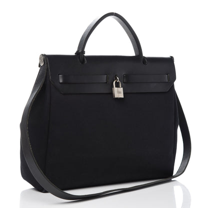 Hermes Toile Vache Calfskin Herbag 30 PM Black Natural 4 of 14