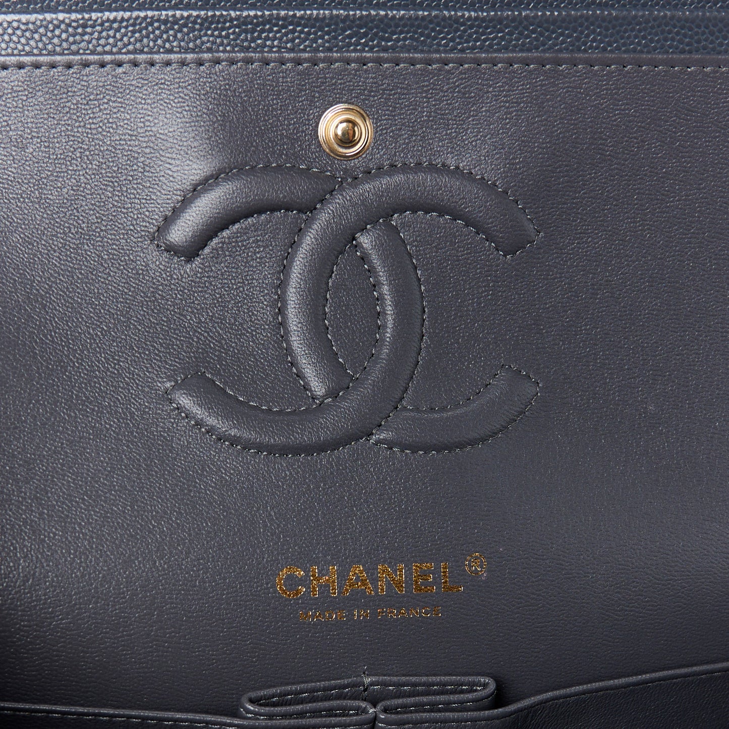 Caviar Quilted Medium Double Flap Dark Grey