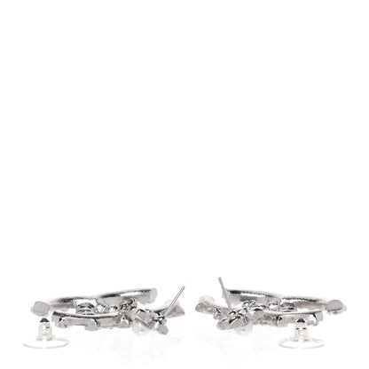 Chanel Metal Pearl Crystal CC Flower Drop Earrings Silver 3 of 5