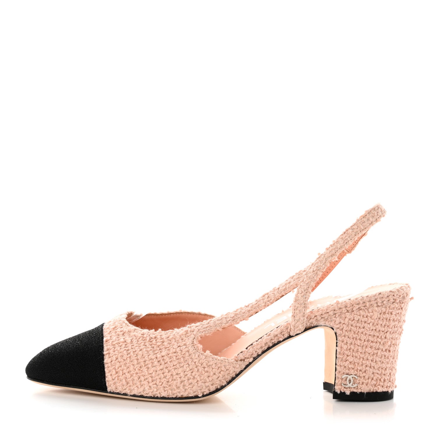 Chanel Tweed Cap Toe CC Slingback Pumps 39 Pink Black 1 of 10