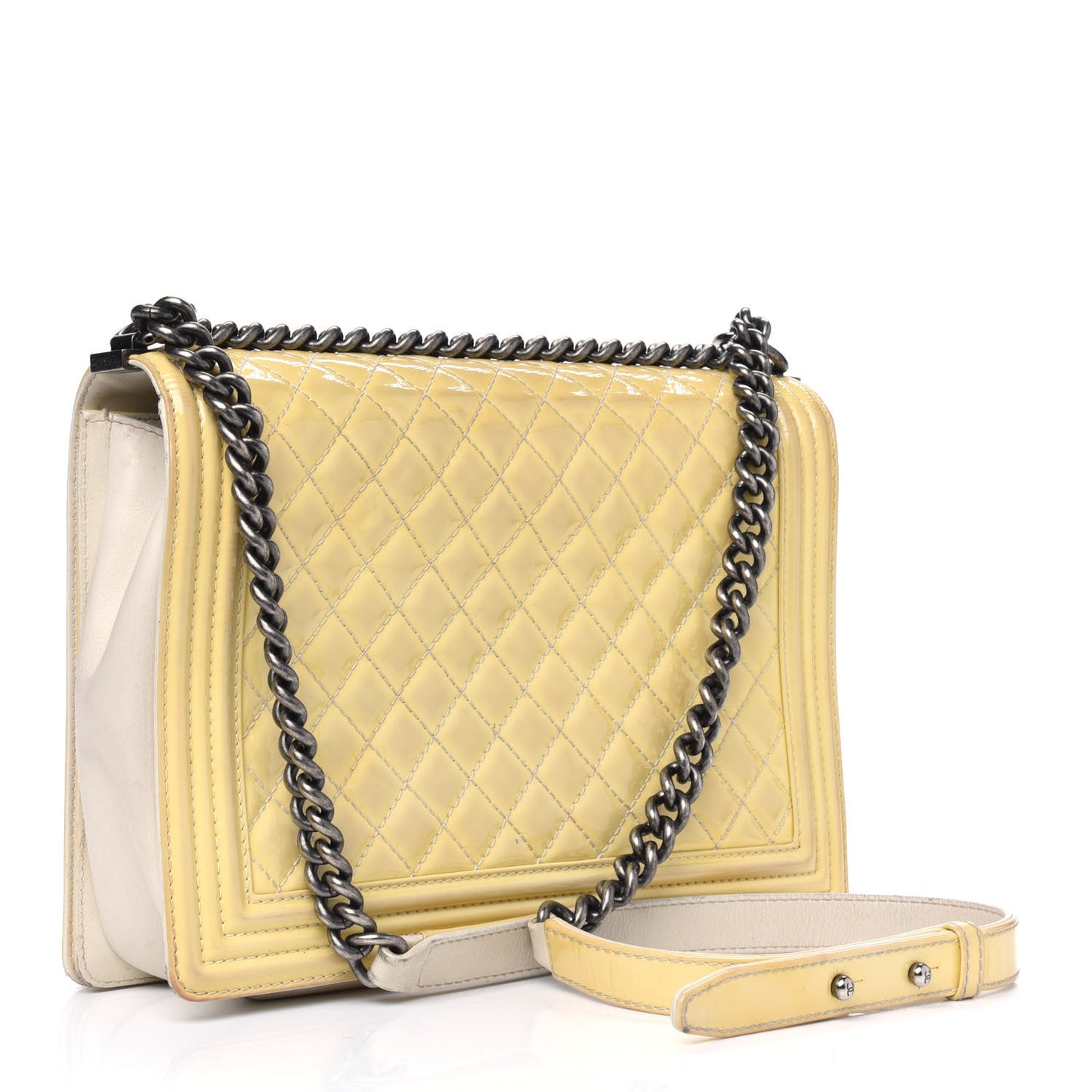 Patent Quilted Large Boy Flap White